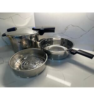 4 pc German Fissler Vitaquick Premium Pressure Cooker 6.3 Qt 4.2 Qt  Steamer